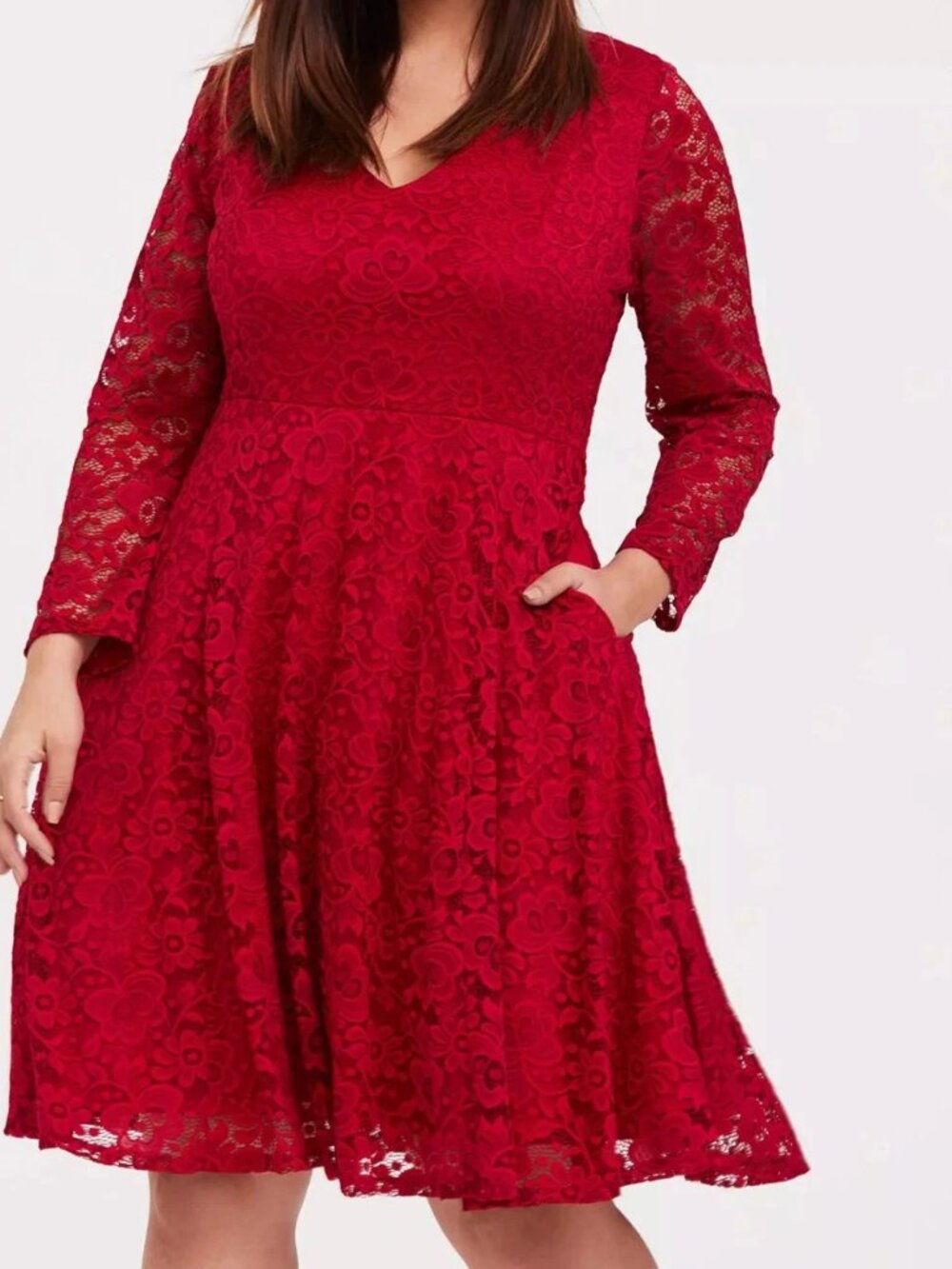 Torrid Mini Lace Skater Long Sheer Sleeve Dress